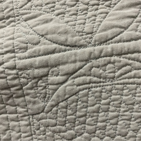 Set of 2 Pottery Barn blue green Hanna cotton linen quilted Euro shams - Picture 7 of 14